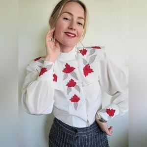 The Rosalia Red Rose Victorian Vintage Blouse S
